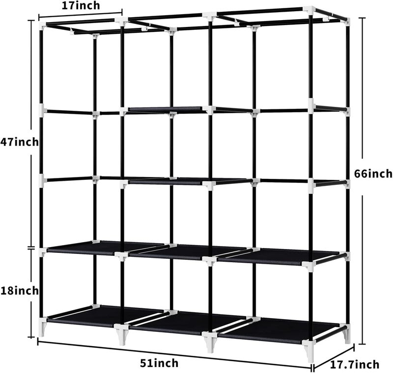 KEKIWE Portable Closet, 51 Inch Wardrobe Closet for Hanging Clothes with 2 Hanging Rods, 8 Storage Organizer Shelves for Bedroom, Durable and Easy to Assemble, Black - Image 4
